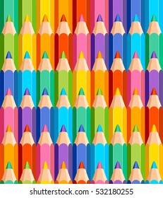 Seamless pattern of colored pencils on white background