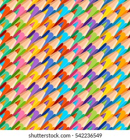 Seamless pattern of colored pencils on white background