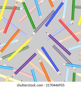 Seamless pattern of Colored pencils, rainbow colors. Vector stock illustration eps 10. Isolate on white background.