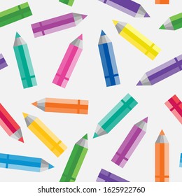 Seamless pattern with colored pencils, randomly scattered. Vector graphics.