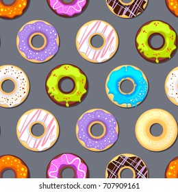 seamless pattern with colored pictures of donuts 