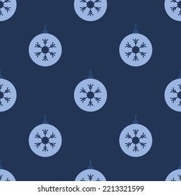 Seamless pattern with colored plain Christmas balls. Snowflake pattern. Festive flat style design for packaging and print. Vector.