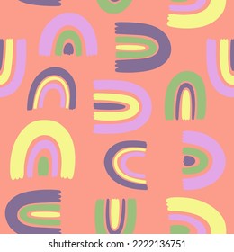 Seamless pattern with colored rainbows. Vector graphics.