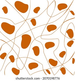 Seamless pattern of colored red spots and lines on a white background. Modern design for fabric, paper, decor and other users