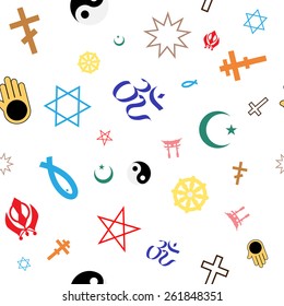 Seamless pattern of colored religious symbols. Vector.