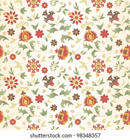 Seamless pattern of colored retro flowers. EPS 8 vector illustration
