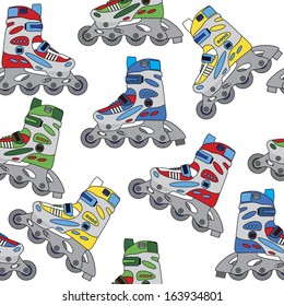 Seamless pattern colored roller skates