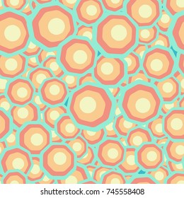 Seamless pattern of colored rounded octagons.