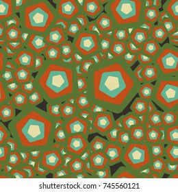 Seamless pattern of colored rounded pentagons.