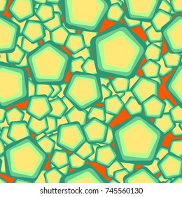 Seamless pattern of colored rounded pentagons.