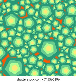 Seamless pattern of colored rounded pentagons.