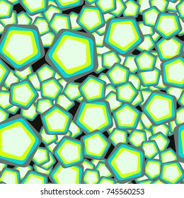 Seamless pattern of colored rounded pentagons.