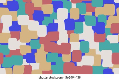 Seamless pattern of colored rounded rectangles. Chaotic location. Fashion camouflage.
