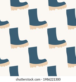 Seamless pattern with colored rubber boots. Gardening. For printing wrapping paper, wallpaper, packaging, fabric. Hand Drawn vector illustration.