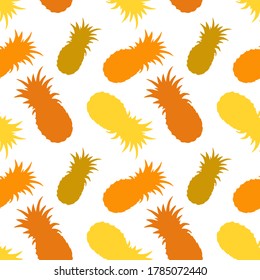 Seamless pattern with colored silhouettes pineapples on white background
