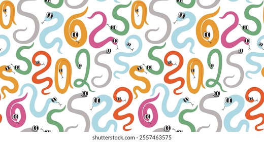 seamless pattern with colored snakes in doodle style in vector. Element for fabric print background wrapping banner textile packaging wallpaper