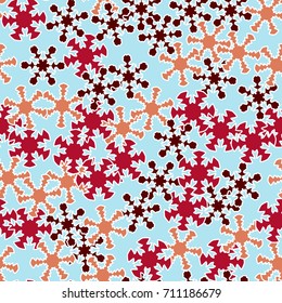 Seamless pattern. The colored snowflakes are falling in disarray. Fashionable New Year's camouflage.