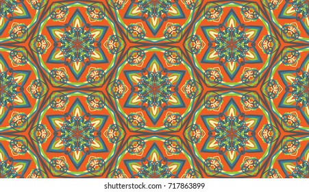 Seamless pattern. Colored snowflakes are ordered like honeycombs. Drawing for Christmas and New Year.