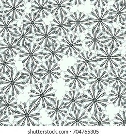 Seamless pattern. Colored snowflakes in random order. Green-gray.