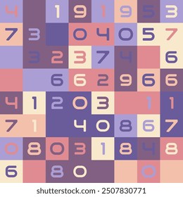 Seamless pattern of colored squares with numbers. A color template for creative design, covers, posters, banners, clothing, interior, wallpaper and design ideas