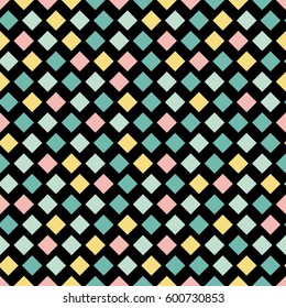 Seamless pattern with colored squares on black background. Vector illustration