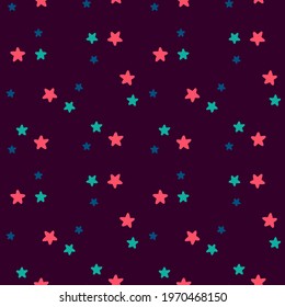 
Seamless pattern with colored stars on a dark background. Vector illustration, hand written style