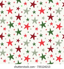 Seamless pattern with colored stars on a white background.