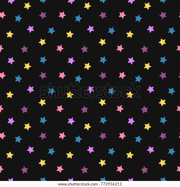 Seamless Pattern Colored Stars On Black Stock Vector