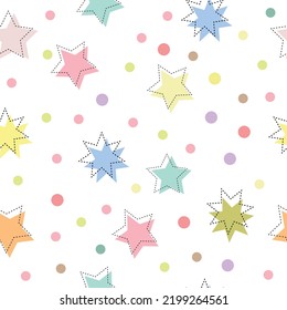 Seamless pattern of colored stars in pastel colors for children, for wrapping material, for textiles, and your decor. Vector