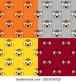 Seamless pattern colored striped cute tiger face for wallpaper.