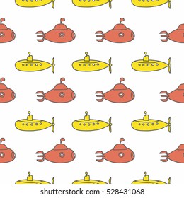 Seamless pattern with colored submarines on a white background. Children's pattern.