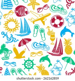 seamless pattern of colored summer icons