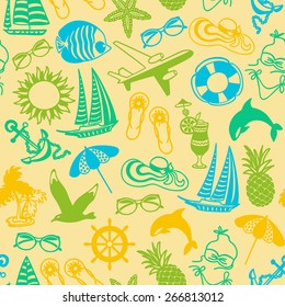 seamless pattern of colored summer icons