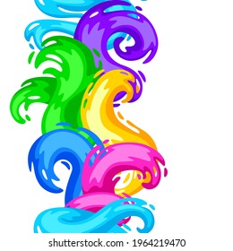 Seamless pattern with colored swirls or paint blots. Colorful shiny bright curls.