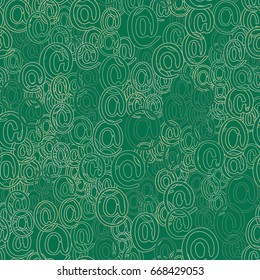 Seamless pattern. Colored symbols "at" scattered all over on a blue-green background.