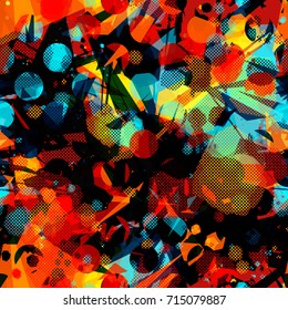 Seamless pattern. Colored texture with spots, triangles, circles and dots. Abstract vector background for web page, banners, fabric, home decor, wrapping