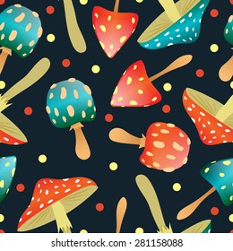 Seamless pattern with colored toadstools. Vector illustration