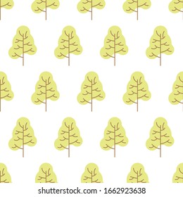 Seamless pattern with colored trees on white background. Vector illustration.
