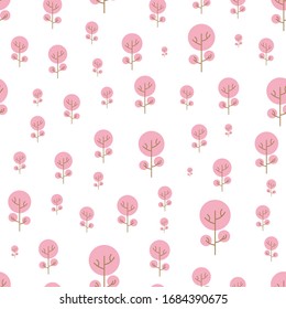 Seamless pattern with colored trees on white background. Vector illustration.