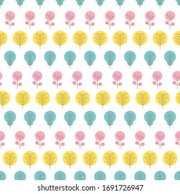 Seamless pattern with colored trees on white background. Vector illustration.