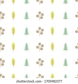 Seamless pattern with colored trees on white background. Vector illustration.