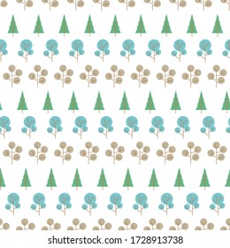 Seamless pattern with colored trees on white background. Vector illustration.