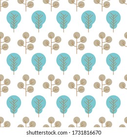 Seamless pattern with colored trees on white background. Vector illustration.