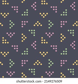 Seamless pattern with colored triangles and circles on a dark background. vector illustration