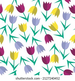 seamless pattern with colored tulips in the style of paper cut out effect. vector graphics