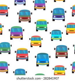 Seamless pattern with colored vans on transparent background.