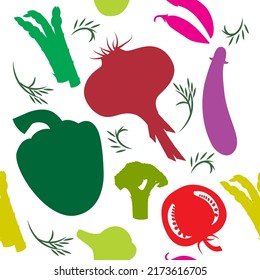 Seamless pattern of colored vegetables in flat design. Graphic design for wallpaper, web, fabric, print.