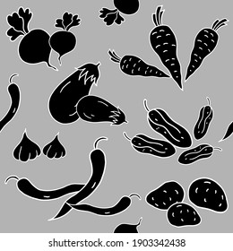 Seamless pattern with colored vegetables. Hand sketch. Farm product. Vector illustration for web design or print.