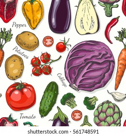 Seamless pattern with colored vegetables. Vector illustration for your design