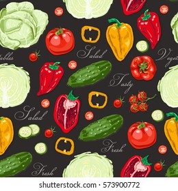 Seamless pattern with colored vegetables. Vector illustration for your design